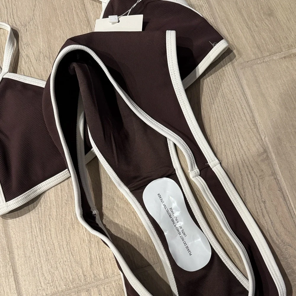 NWT Brown 3pc Bikini Wilo the Label Set with Swim Skirt Coverup Small - Picture 3 of 4